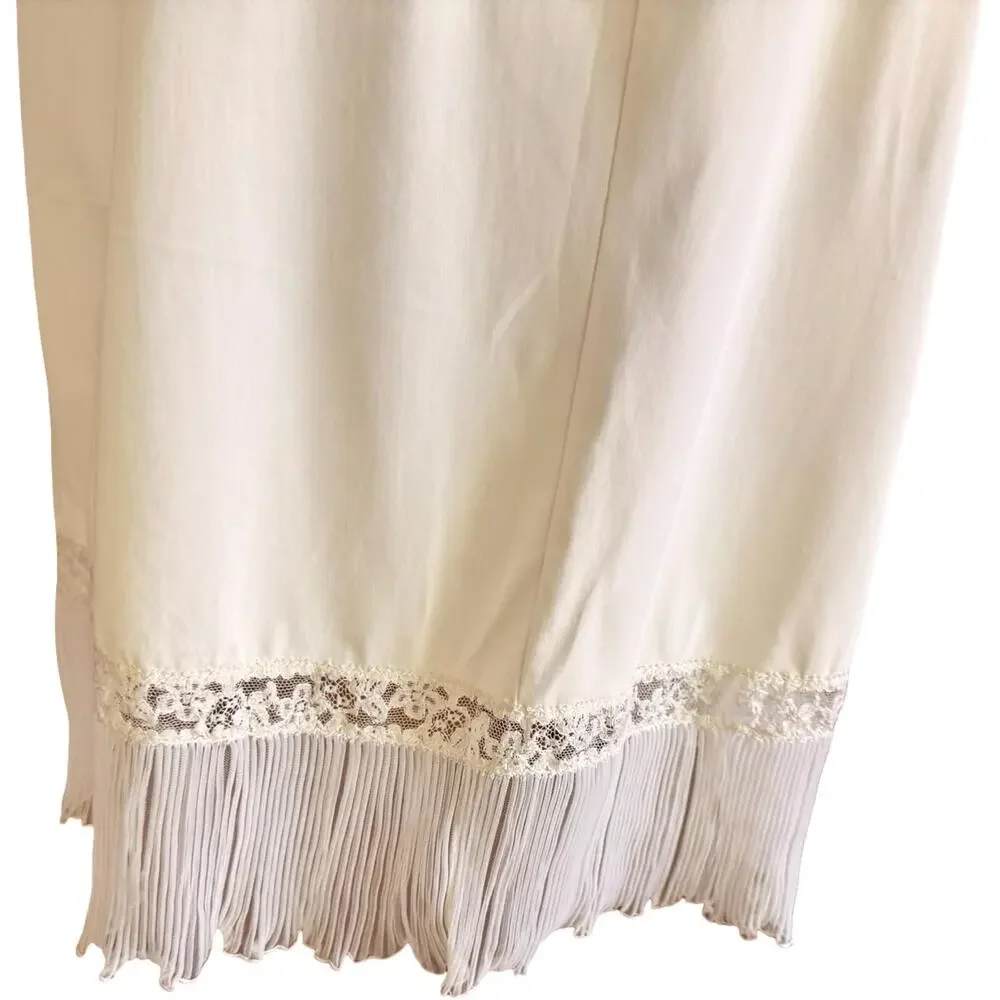 Vintage 1950s Ivory Crystal Pleated Full Slip Lace Trim Bodice Micro-Pleat Hem S